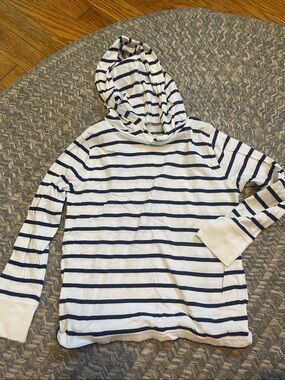 Crewcuts Striped Hooded Long Sleeve Top - Navy and White - Size XS